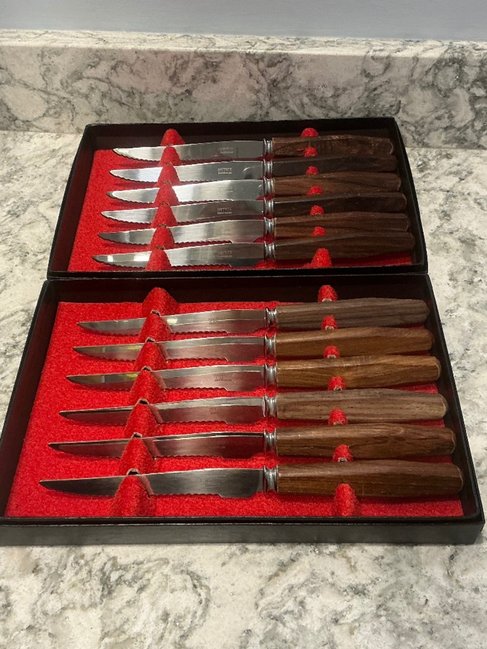 2 Boxes Hoffritz set of 6 wooden handle serrated steak knives 12 total